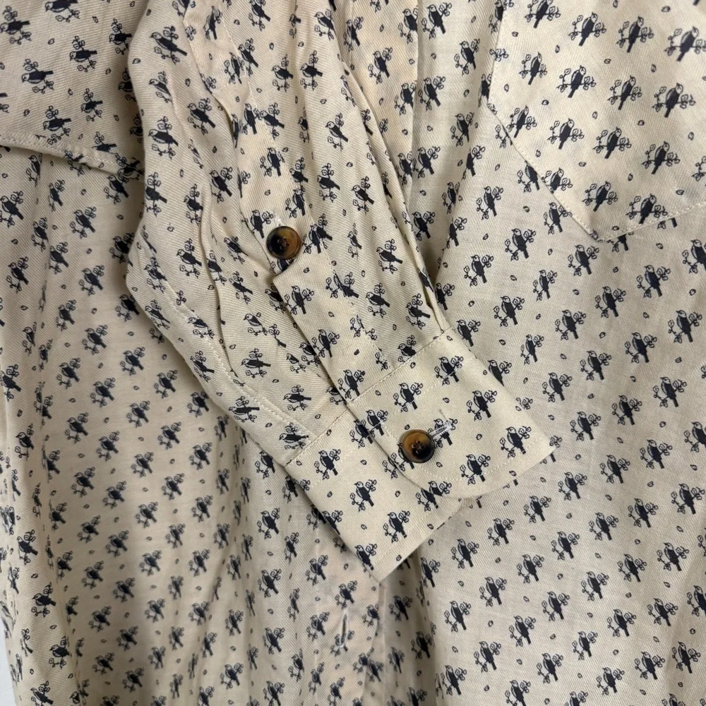Billy Reid Italian Made Cotton Button Down Shirt XS | Cream Bird Print | NWOT - Picture 3 of 7